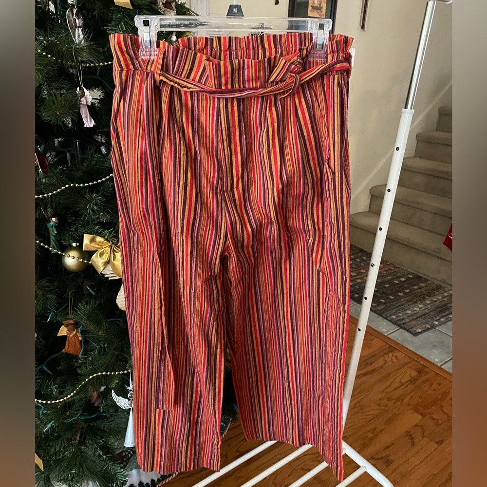 Stipped pants with front zipper